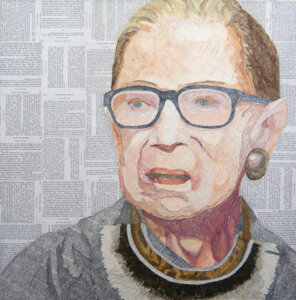 Stein's portrait of Ruth Bader Ginsberg "R.B.G." | Photo of Portrait by Rosie Lopeman 