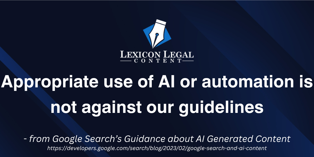 Images showing a message from Google Search Console reading "Appropriate use of AI or automation is not against our guidelines."