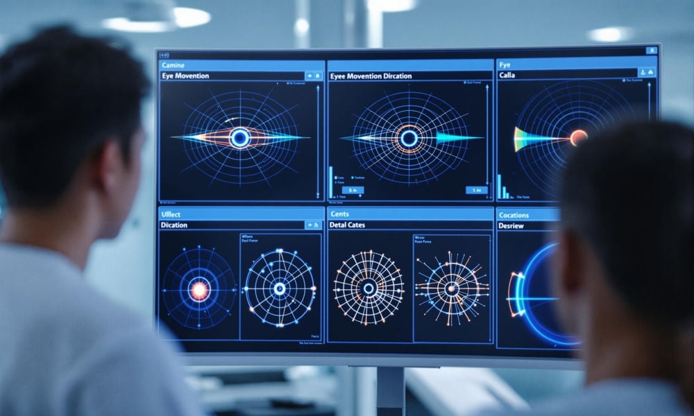 A doctor viewing an eye scan of a patient with undiagnosed thiamine deficiency.