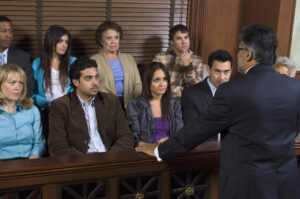 Lawyer talking to jury during a mock trial to help prep for trial