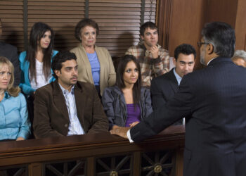 Lawyer talking to jury during a mock trial to help prep for trial