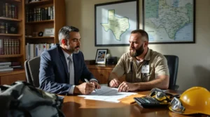 a contractor in Texas sits with a DBA attorney discussing his claim